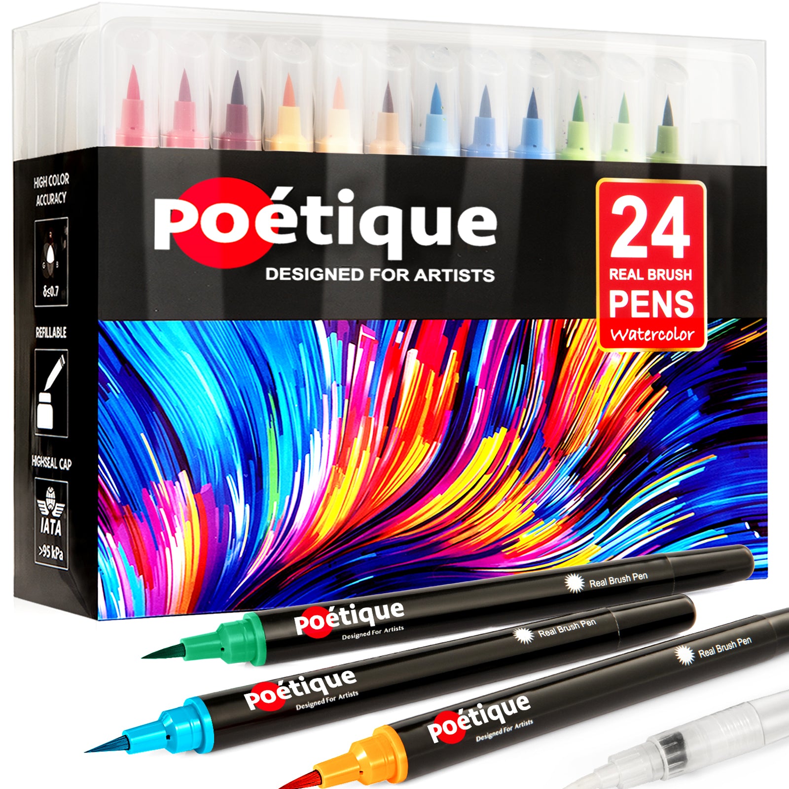  KINGART Pro Brush Pens, 24 Colors for Real Watercolor